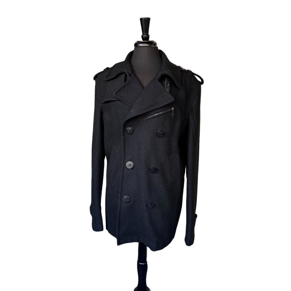 Diesel Black Military Double-Breasted Wool Coat
